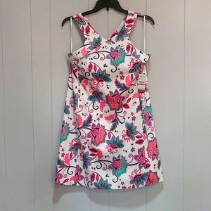 Nine West White Floral Print Sundress with Pink and Teal Accents